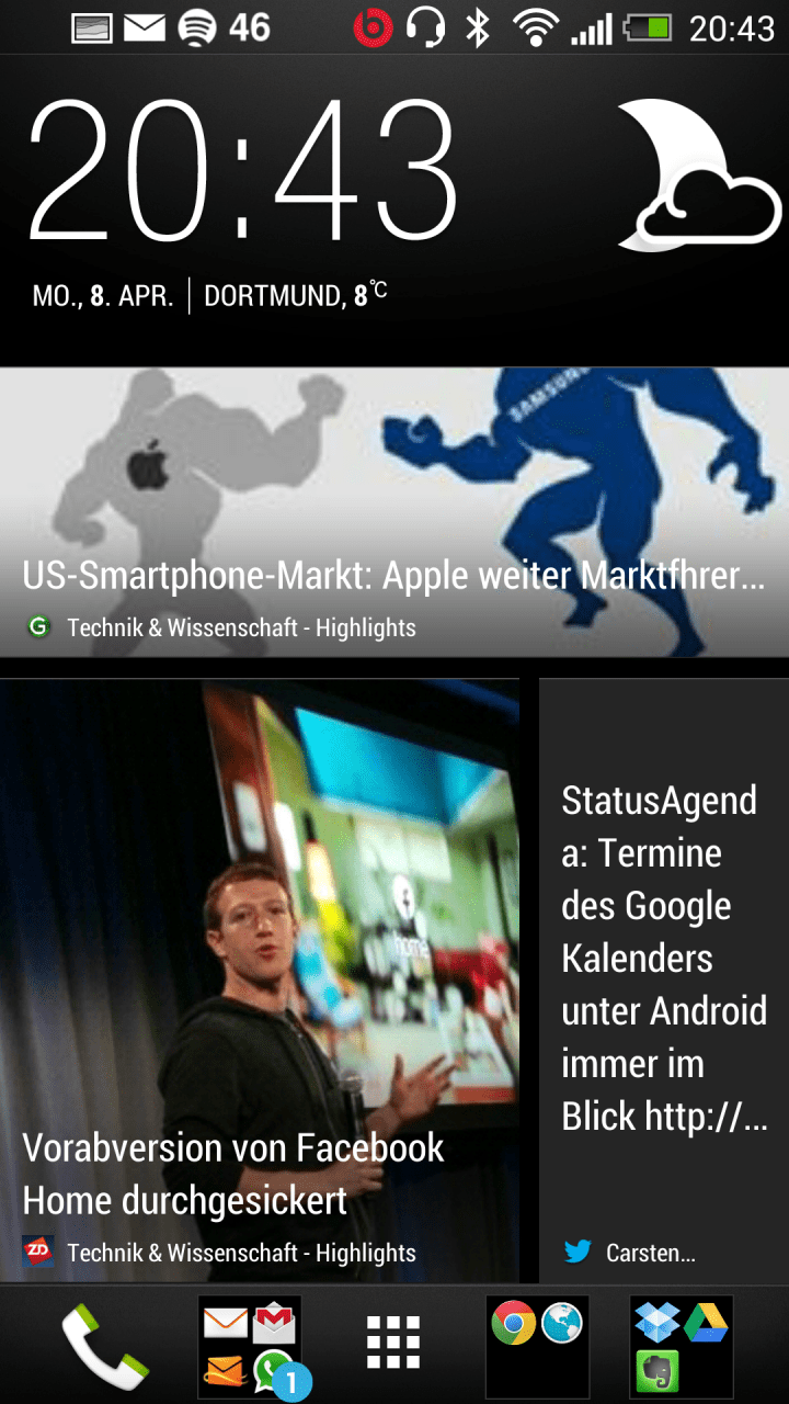 Blinkfeed von HTC Sense 5.0 - hier hätte ich gerne noch mehr Einstellmöglichkeiten, z.B. meine Feeds von Flipboard importieren.