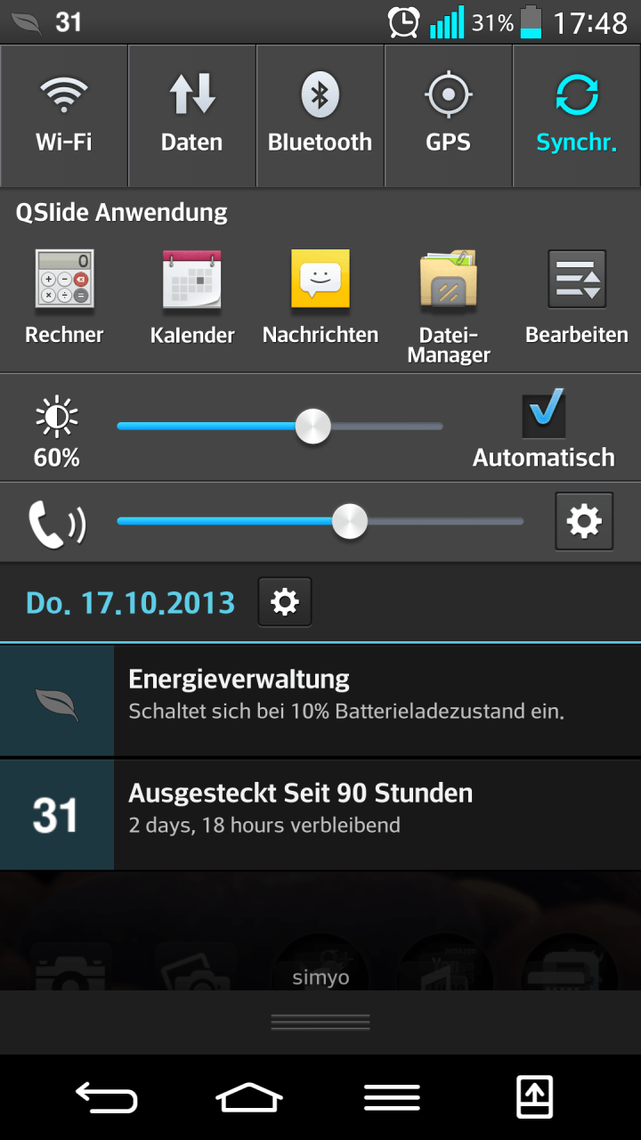 LG G2 - 3000 mAh sorgen dafür, dass das Gerät nicht so schnell schlapp macht.