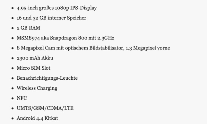 Nexus 4 Specs aus dem Manual.